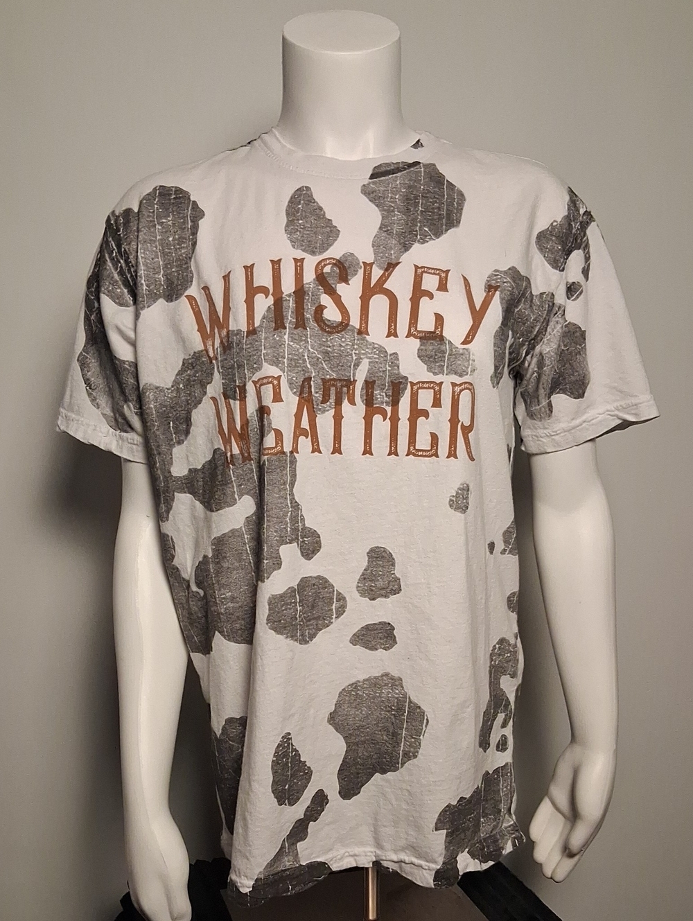 Whiskey Weather Men’s White Graphic Tee with Brown Lettering